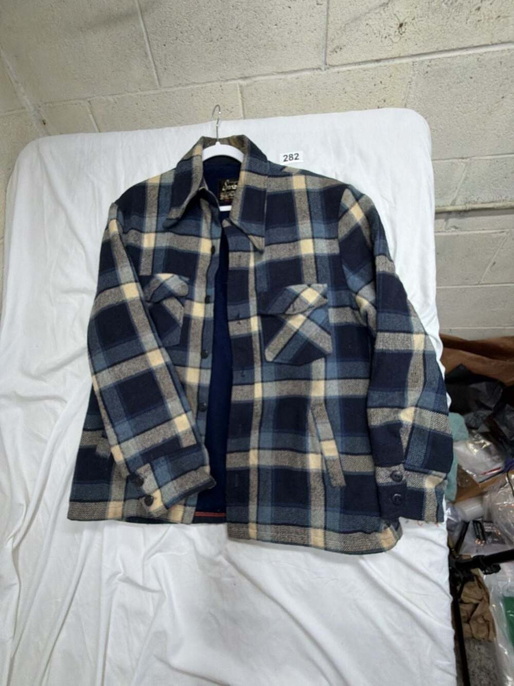 Vintage Sears The Men's Store Blue Plaid Sherpa Lined Wool Blend CPO 44 Tall